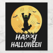 Funny Black Cat Moon Happy Halloween Weinetikett (Einzelnes Label)