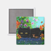 Funny Black Cat Mouse Blume Creationarts Magnet (Vorderseite/Rückseite)
