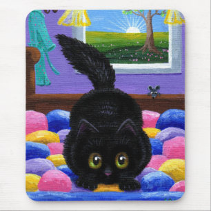 Funny Black Cat Mouse Quilt Mousepad