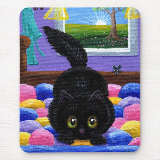 Funny Black Cat Mouse Quilt Mousepad (Vorne)