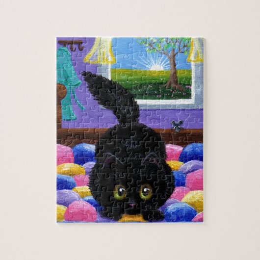 Funny Black Cat Mouse Quilt Puzzle (Vertikal)