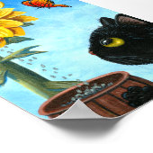 Funny Black Cat Mouse Sonnenblume Kreationarts Poster (Ecke)