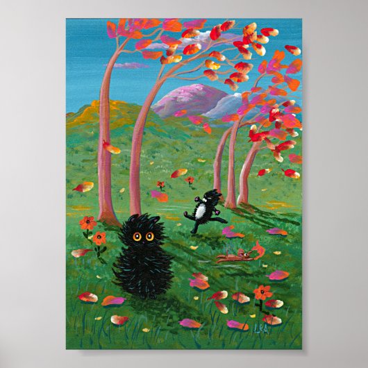 Funny Black Cat Mouse Trees Creationarts Poster (Vorne)