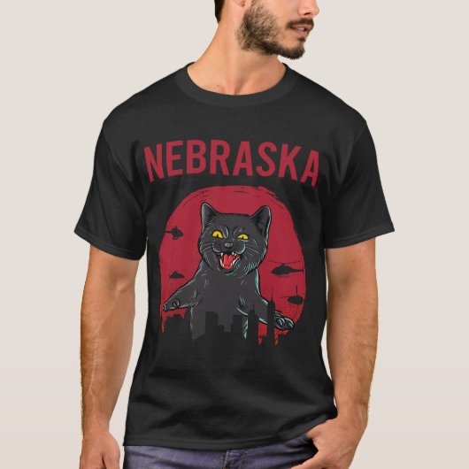 Funny Black Cat Nebraska T-Shirt (Vorderseite)