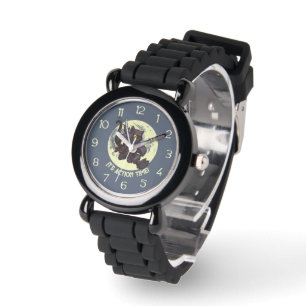 Funny Black Cat Ninja Es ist Action Time! Cartoon Armbanduhr
