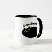 Funny Black Cat optimistisch, gute Schwingungen, s Tasse (VorderseiteRechts)