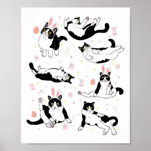 Funny Black Cat Ostereier Happy Osterfest Sonnen T Poster (Vorne)