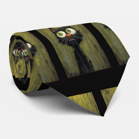 Funny Black Cat Painting Neck Tie Krawatte (Gerollt)
