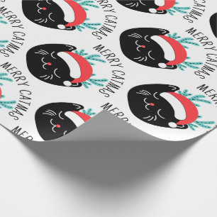 Funny Black Cat Pattern Merry Catmas Weihnachten Geschenkpapier
