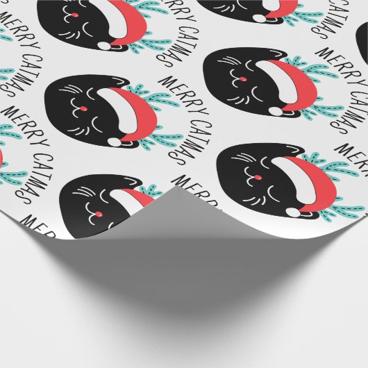 Funny Black Cat Pattern Merry Catmas Weihnachten Geschenkpapier (Ecke)