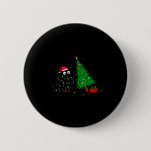 Funny Black Cat Pushing 67 Christmas Tree Over Cat Button (Vorderseite)