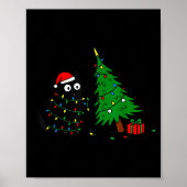 Funny Black Cat Pushing 67 Christmas Tree Over Cat Poster (Vorne)