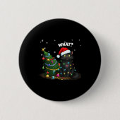 Funny Black Cat Pushing Christmas Tree  Button (Vorderseite)