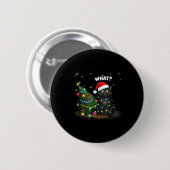 Funny Black Cat Pushing Christmas Tree  Button (Vorne & Hinten)