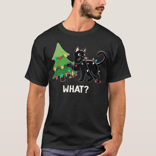 Funny Black Cat Pushing Christmas Tree Cat Lover X T-Shirt (Vorderseite)