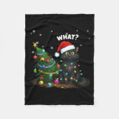 Funny Black Cat Pushing Christmas Tree Fleecedecke (Vorderseite)