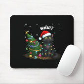 Funny Black Cat Pushing Christmas Tree Mousepad (Mit Mouse)