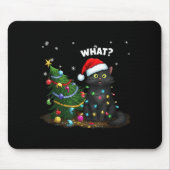 Funny Black Cat Pushing Christmas Tree Mousepad (Vorne)