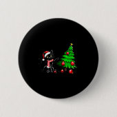 Funny Black Cat Pushing Christmas Tree Over Cat Wh Button (Vorderseite)
