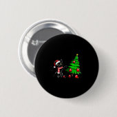 Funny Black Cat Pushing Christmas Tree Over Cat Wh Button (Vorne & Hinten)