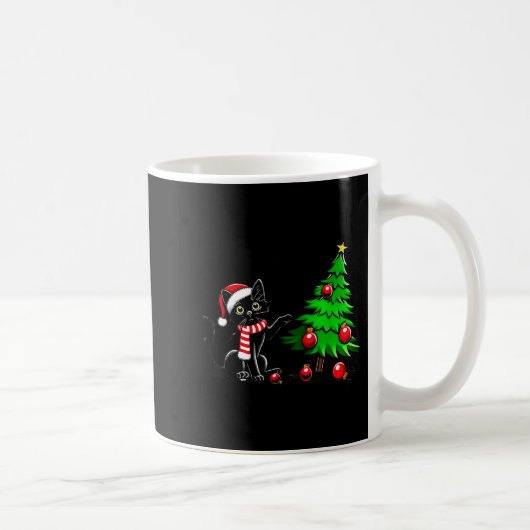 Funny Black Cat Pushing Christmas Tree Over Cat Wh Kaffeetasse (Rechts)