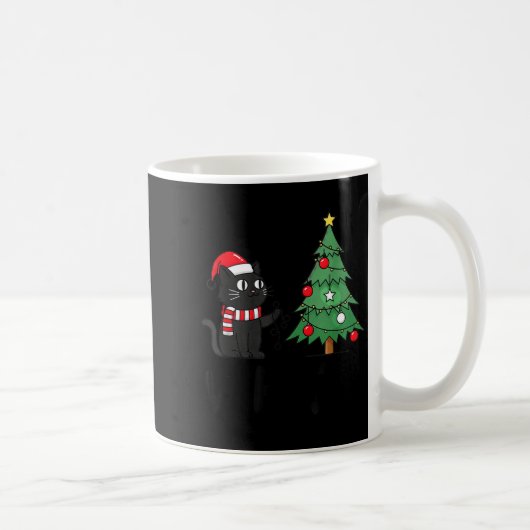 Funny Black Cat Pushing Christmas Tree Over Cat Wh Kaffeetasse (Rechts)