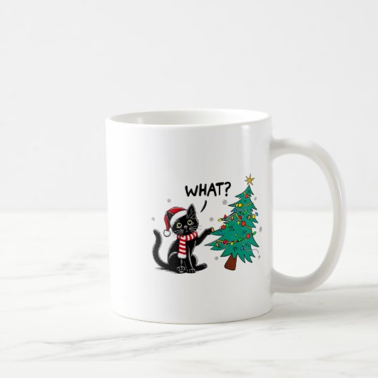 Funny Black Cat Pushing Christmas Tree Over Cat Wh Kaffeetasse (Rechts)