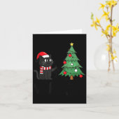 Funny Black Cat Pushing Christmas Tree Over Cat Wh Karte (Gelbe Blume)