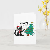 Funny Black Cat Pushing Christmas Tree Over Cat Wh Karte (Gelbe Blume)