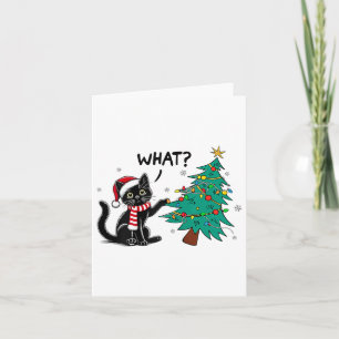 Funny Black Cat Pushing Christmas Tree Over Cat Wh Karte
