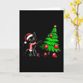 Funny Black Cat Pushing Christmas Tree Over Cat Wh Karte (Gelbe Blume)