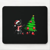 Funny Black Cat Pushing Christmas Tree Over Cat Wh Mousepad (Vorne)