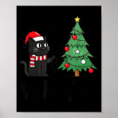 Funny Black Cat Pushing Christmas Tree Over Cat Wh Poster (Vorne)