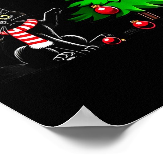 Funny Black Cat Pushing Christmas Tree Over Cat Wh Poster (Ecke)