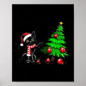 Funny Black Cat Pushing Christmas Tree Over Cat Wh Poster (Vorne)