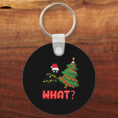 Funny Black Cat Pushing Christmas Tree Over Cat Wh Schlüsselanhänger (Vorderseite)