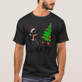 Funny Black Cat Pushing Christmas Tree Over Cat Wh T-Shirt (Vorderseite)