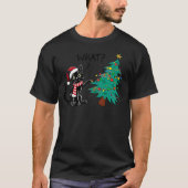 Funny Black Cat Pushing Christmas Tree Over Cat Wh T-Shirt (Vorderseite)