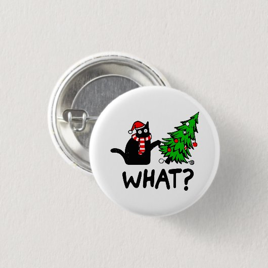 Funny Black Cat Pushing Christmas Tree Pet Lover Button (Vorne & Hinten)