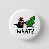 Funny Black Cat Pushing Christmas Tree Pet Lover Button (Vorderseite)