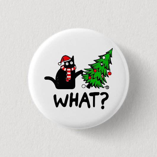Funny Black Cat Pushing Christmas Tree Pet Lover Button (Vorderseite)