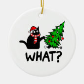 Funny Black Cat Pushing Christmas Tree Pet Lover Keramik Ornament (Vorne)