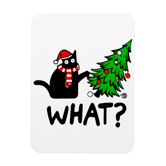 Funny Black Cat Pushing Christmas Tree Pet Lover Magnet (Vertikal)