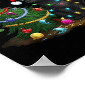 Funny Black Cat Pushing Christmas Tree  Poster (Ecke)