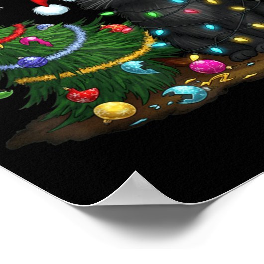 Funny Black Cat Pushing Christmas Tree  Poster (Ecke)