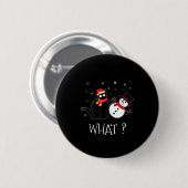 Funny Black Cat Pushing Snowman Christmas Winter C Button (Vorne & Hinten)
