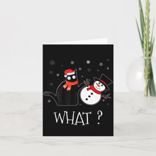 Funny Black Cat Pushing Snowman Christmas Winter C Karte (Vorderseite)