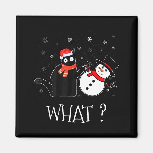 Funny Black Cat Pushing Snowman Christmas Winter C Magnet (Vorne)