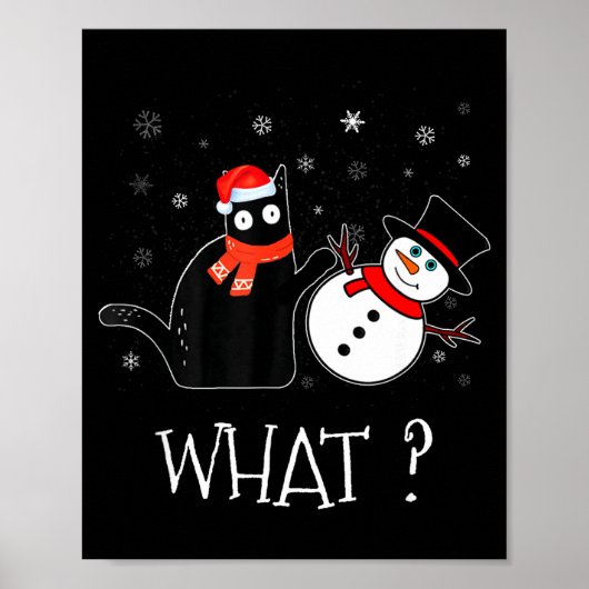 Funny Black Cat Pushing Snowman Christmas Winter C Poster (Vorne)
