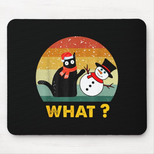 Funny Black Cat Pushing Snowman Xmas Winter Costum Mousepad (Vorne)